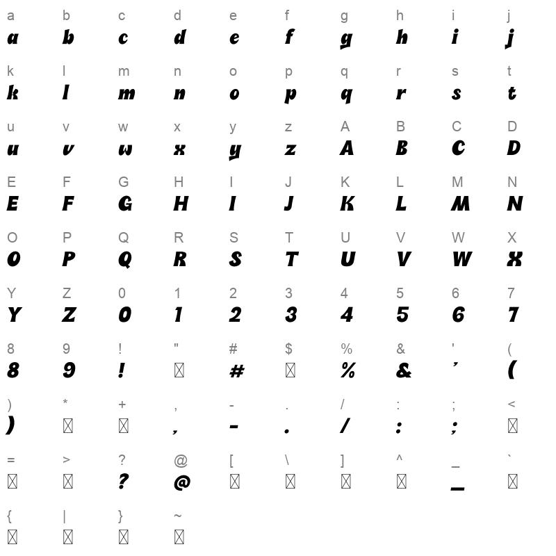 SoliSoleil BoldItalic Character Map