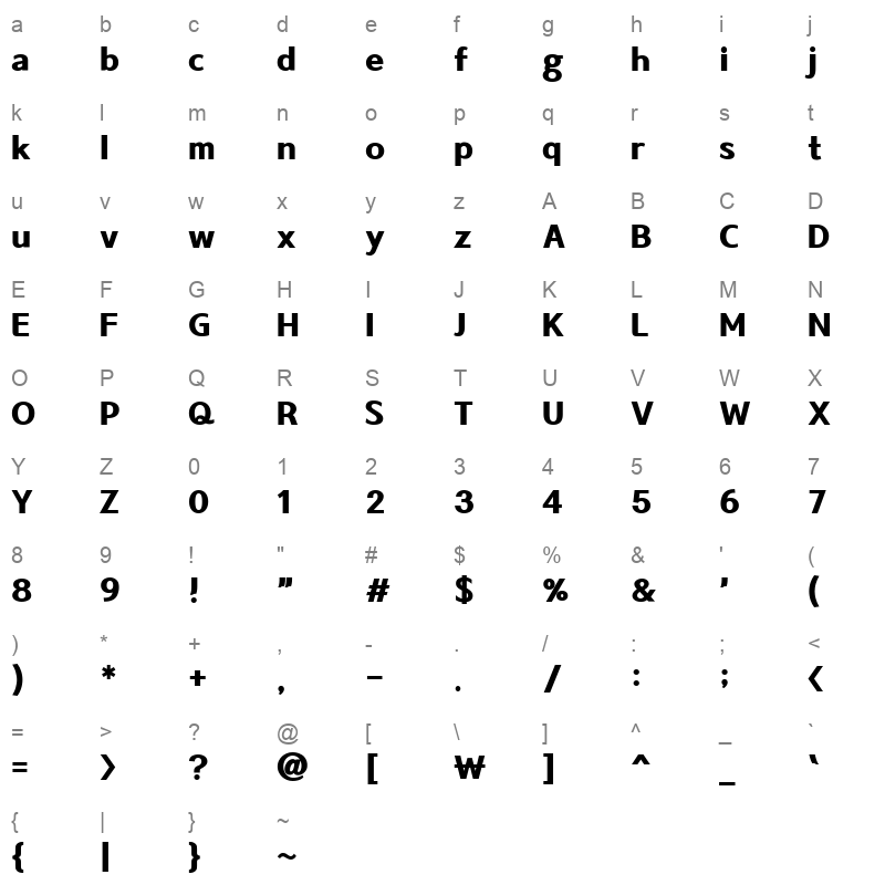 Soul Title Bold Character Map