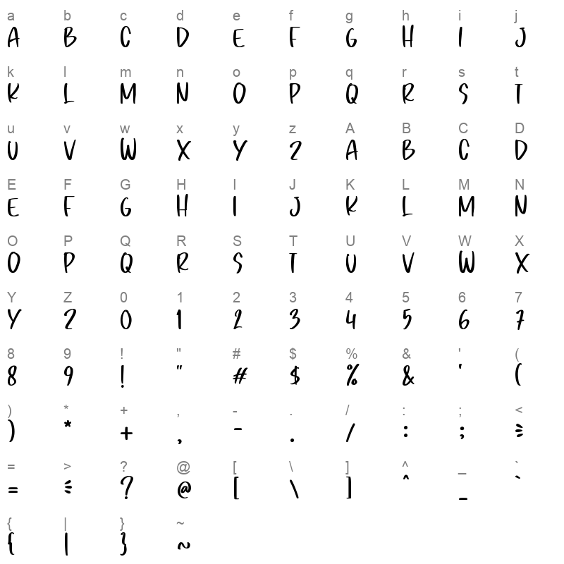 SPARKLE WOFF2 Character Map