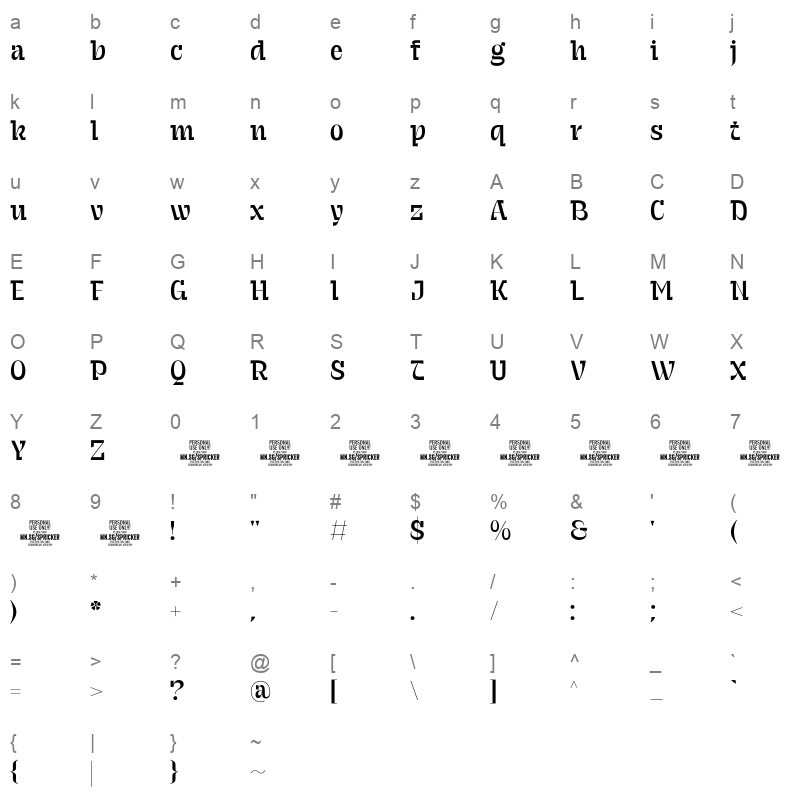 Spricker Character Map