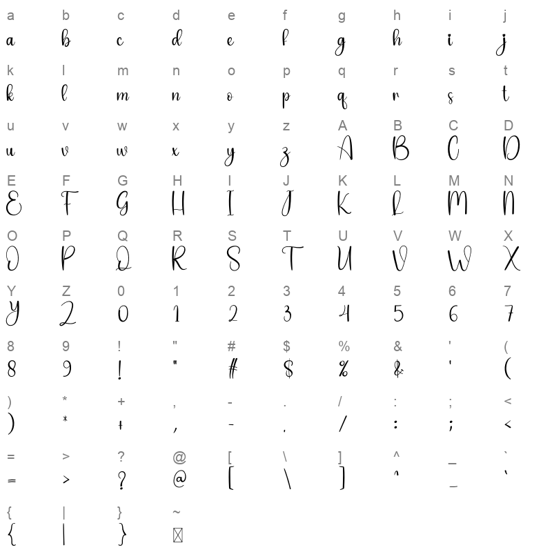Suddenly Character Map