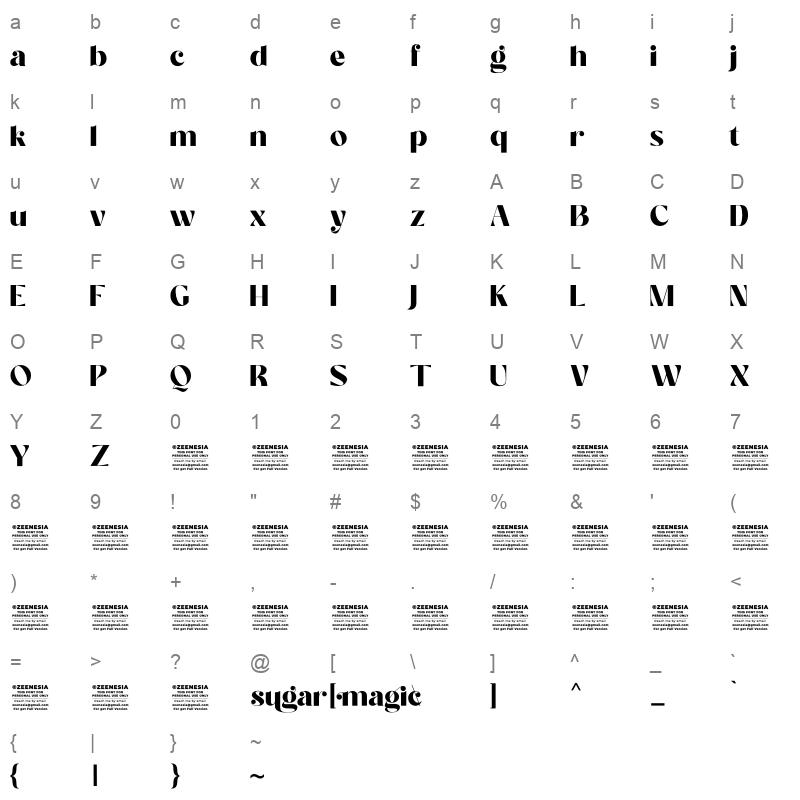 Sugar Magic Character Map