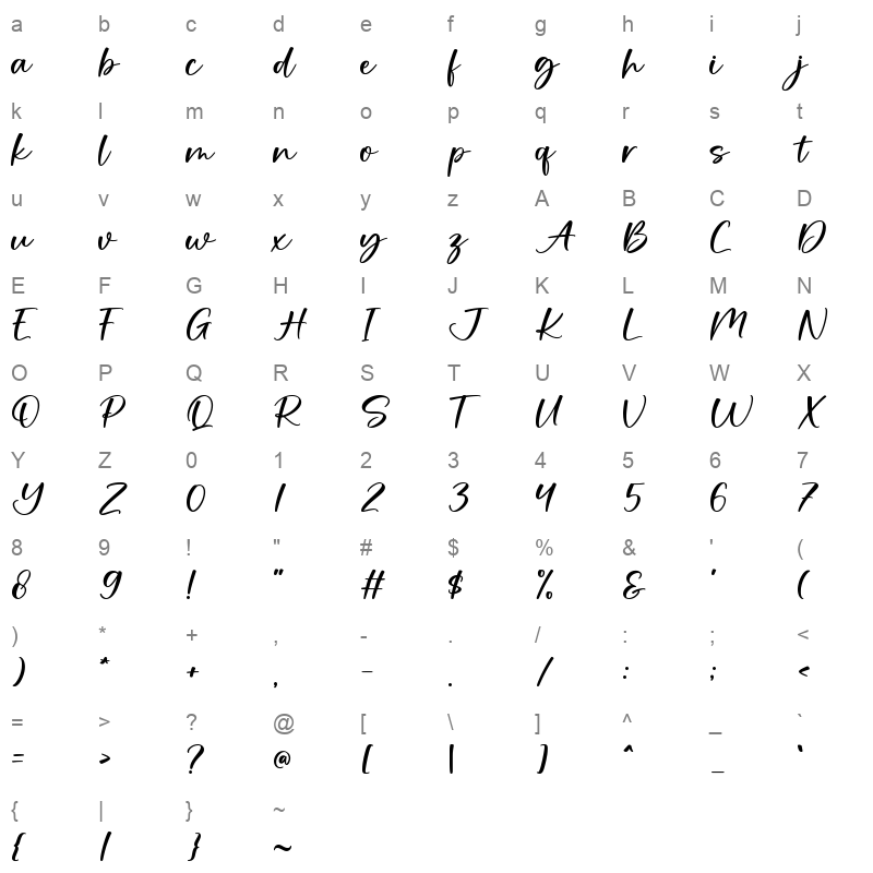 Sunlight Font Character Map
