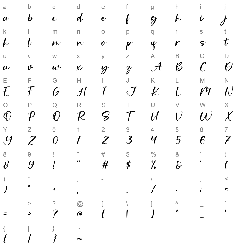 Sunlight OTF Character Map