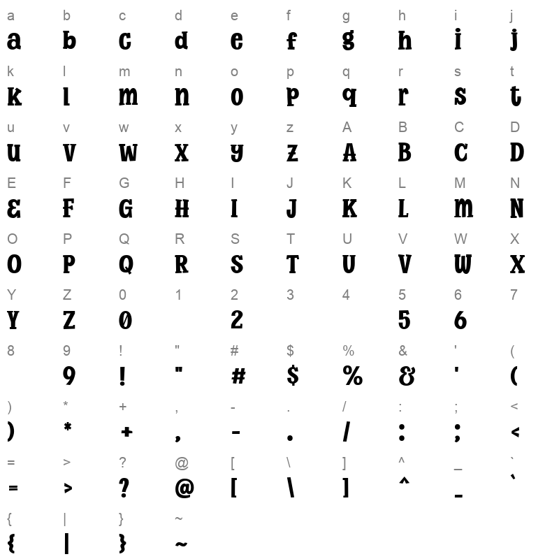 Super Cedar Character Map