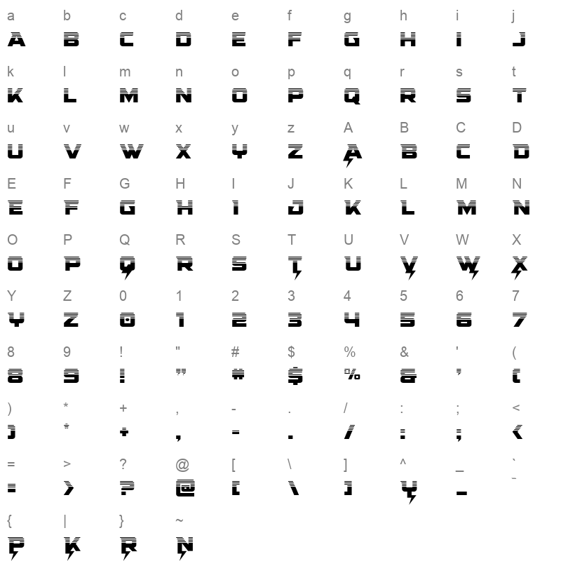 super charge straight half Character Map