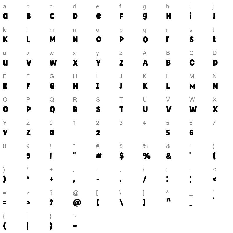 Super Toast Character Map