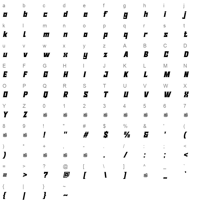 SUTIXO RegularSlant Character Map