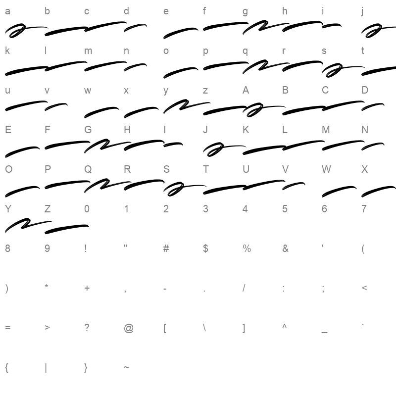 Swashes Character Map