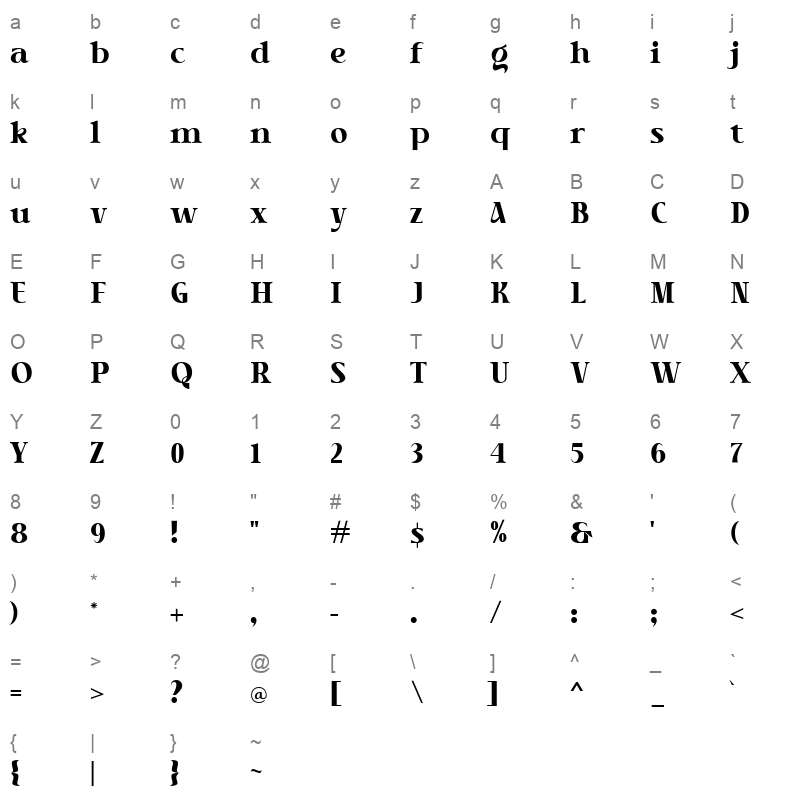 Tabernae Montana (Serif) Character Map