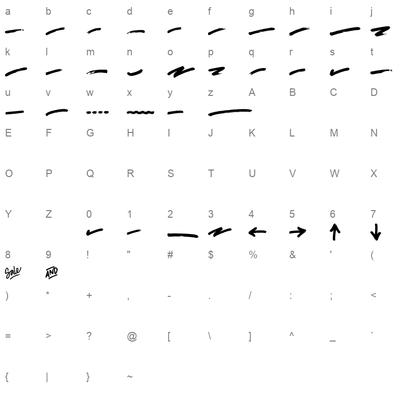 TAG LINER Swash otf Character Map