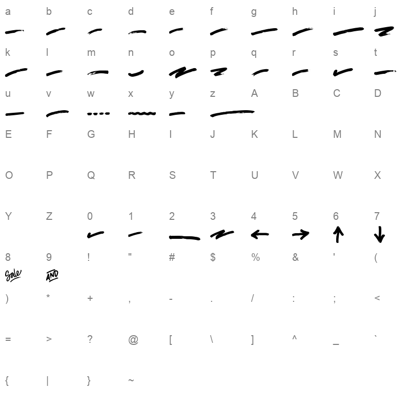 TAGLINER Swash Character Map