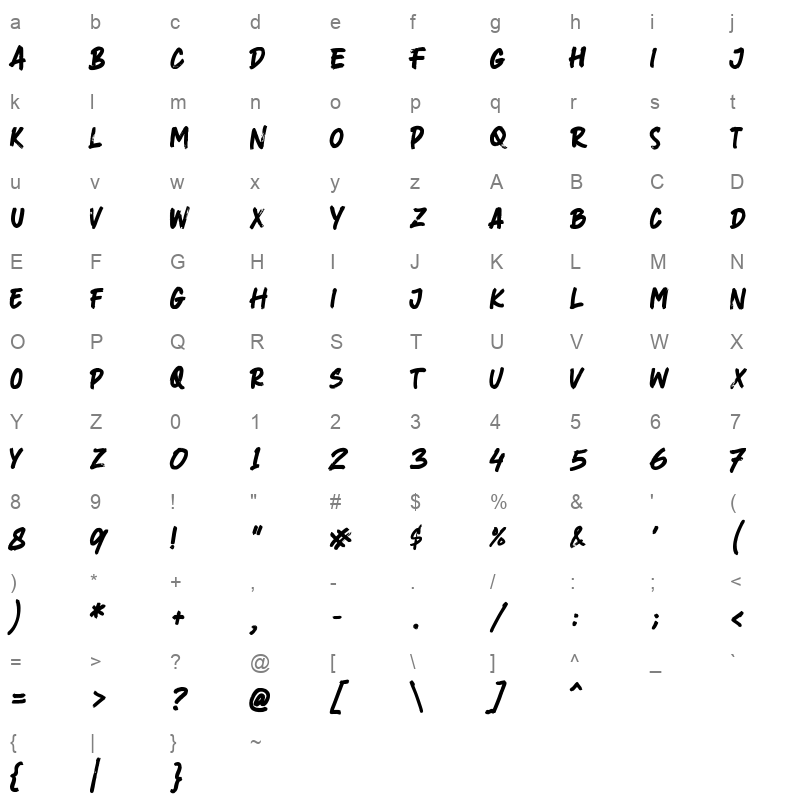 TAGLINER Character Map