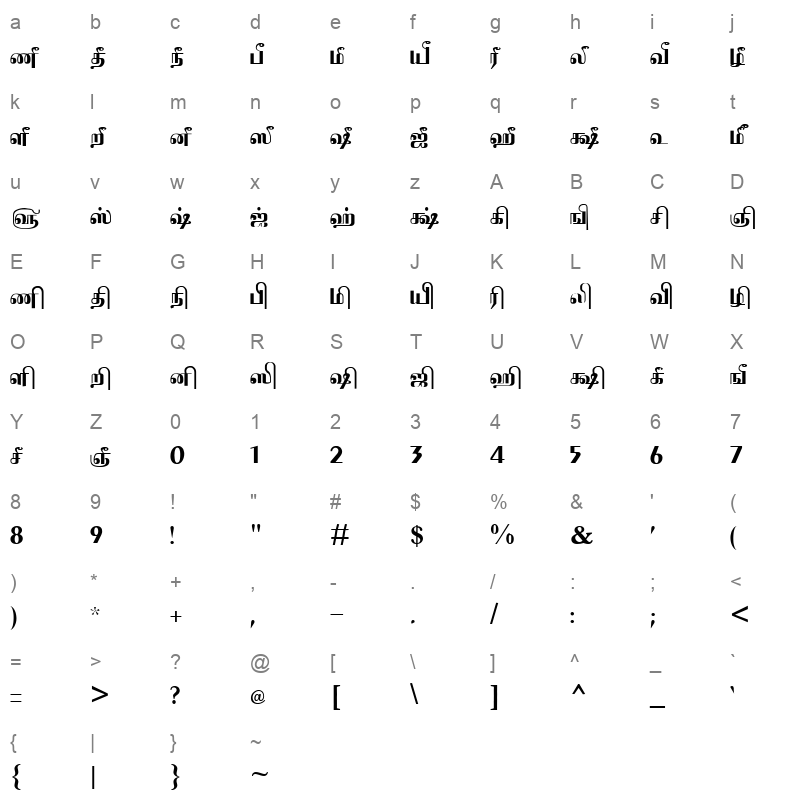 Tam Shakti 19 Normal Character Map