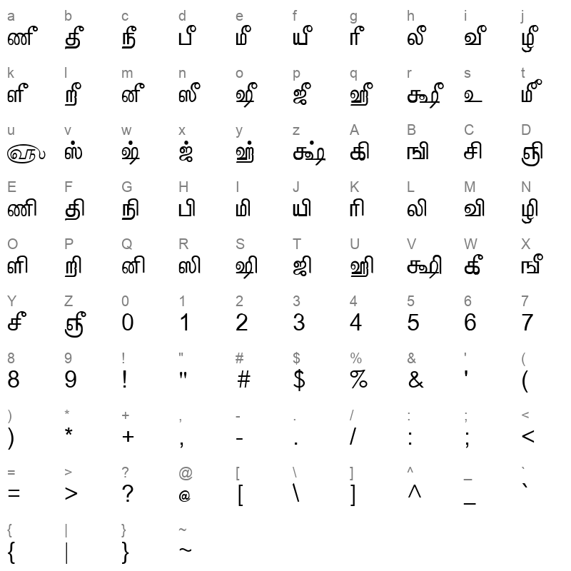 TAM Tamil049 Normal Character Map