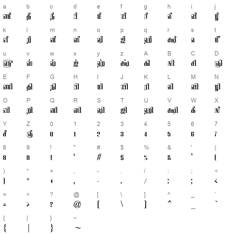 TAM Tamil011 Normal Character Map