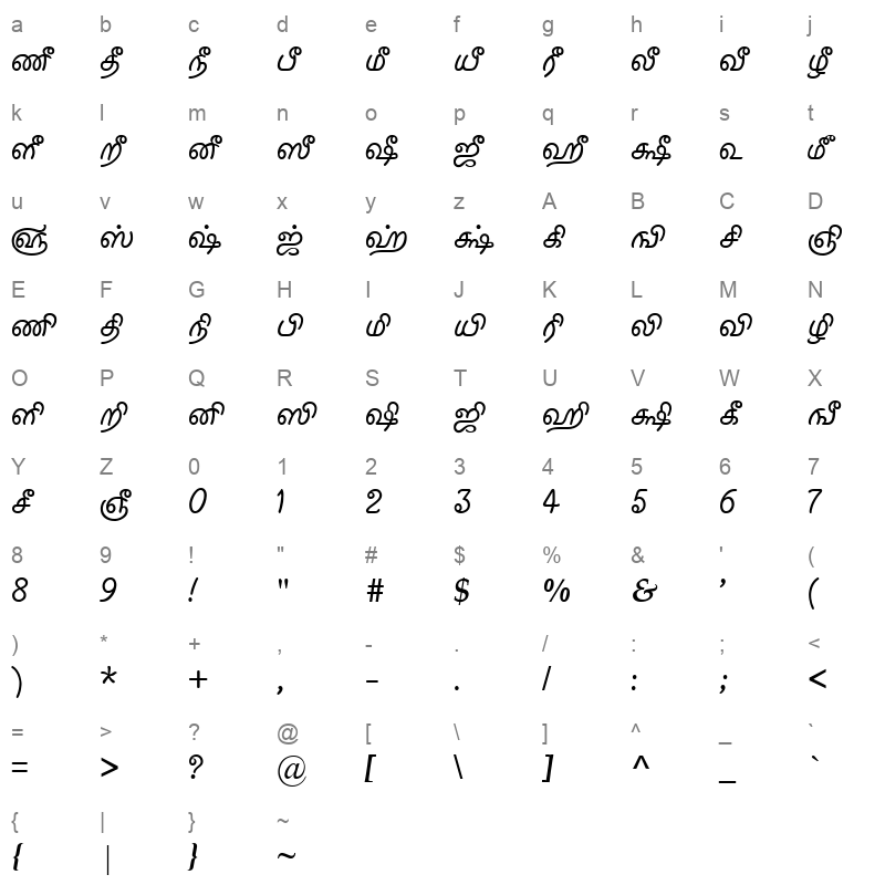 TAM Tamil013 Normal Character Map