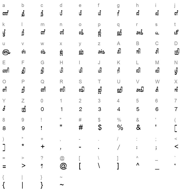 Tam Tamil016 Normal Character Map