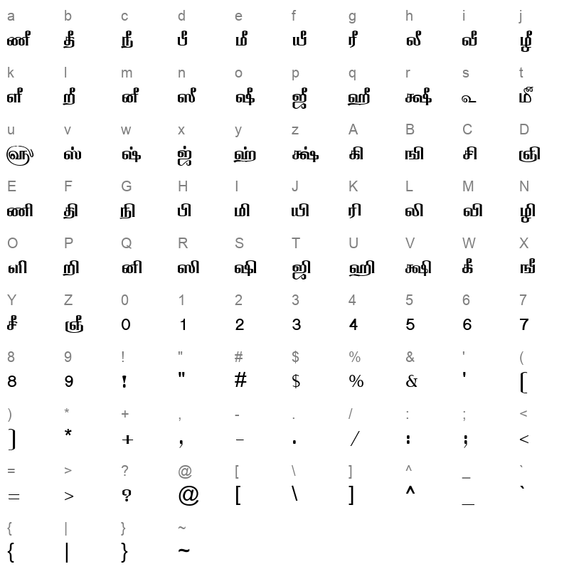TAM Tamil023 Normal Character Map