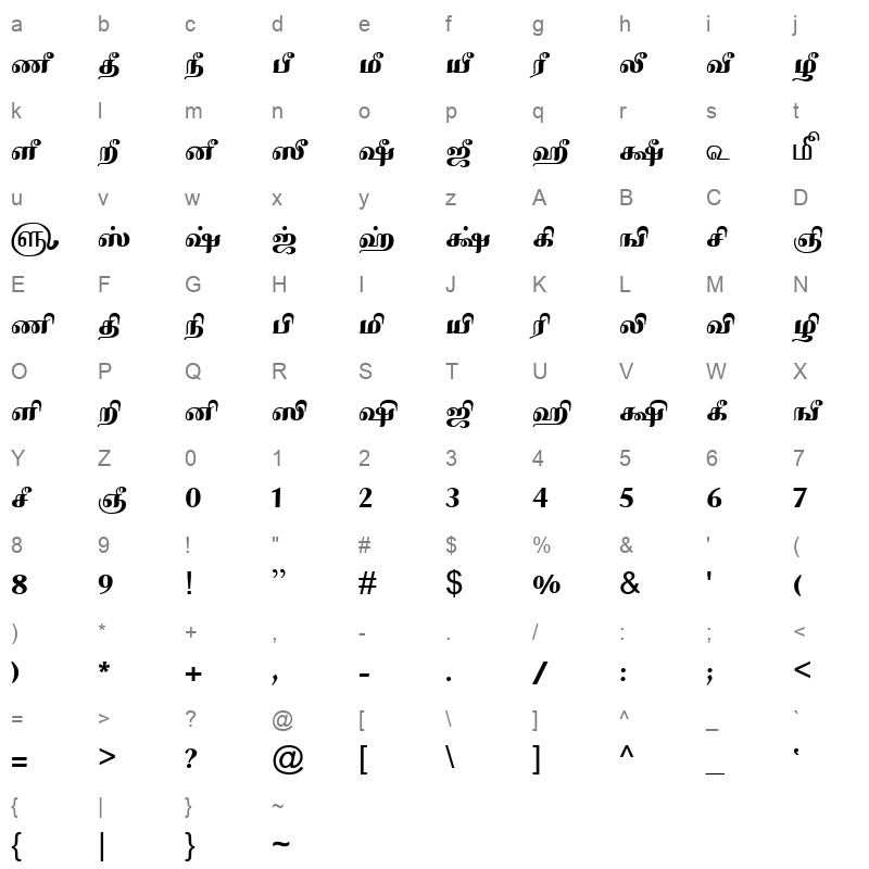 TAM Tamil035 Normal Character Map