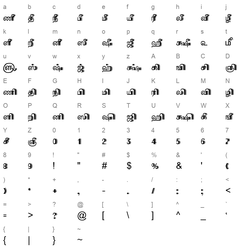 TAM Tamil036 Normal Character Map