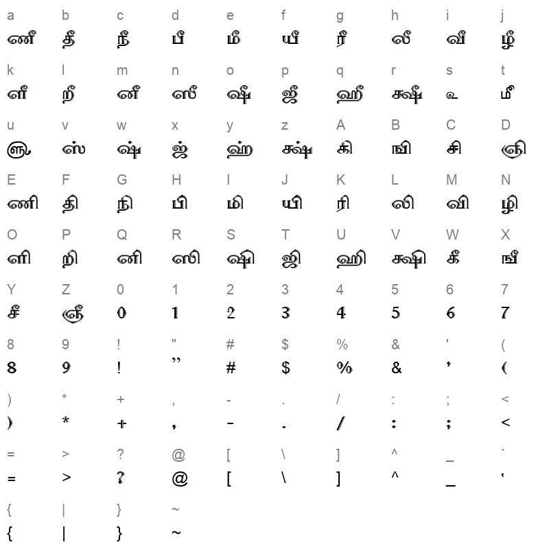 TAM Tamil037 Normal Character Map