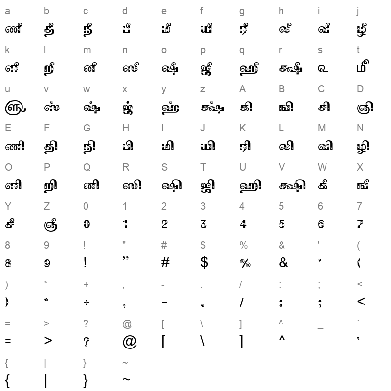 TAM Tamil038 Normal Character Map