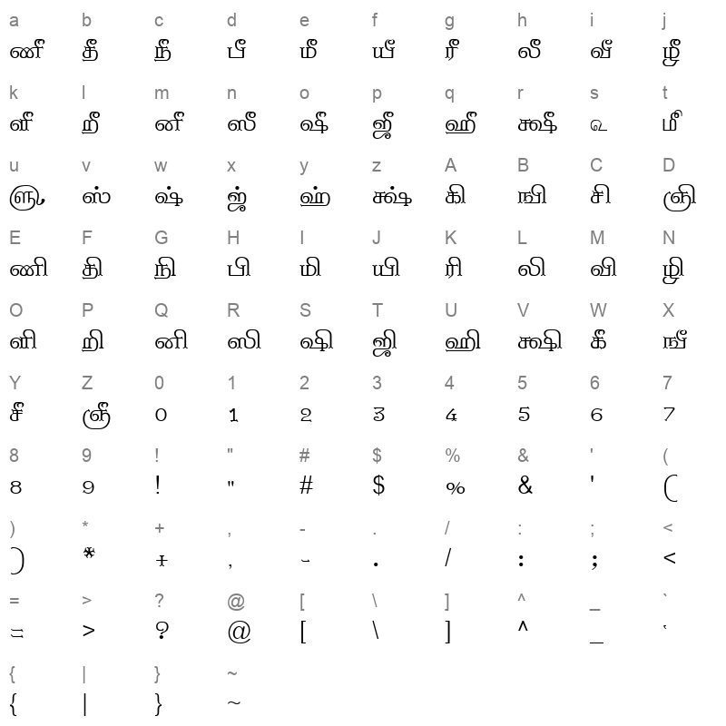 TAM Tamil043 Normal Character Map