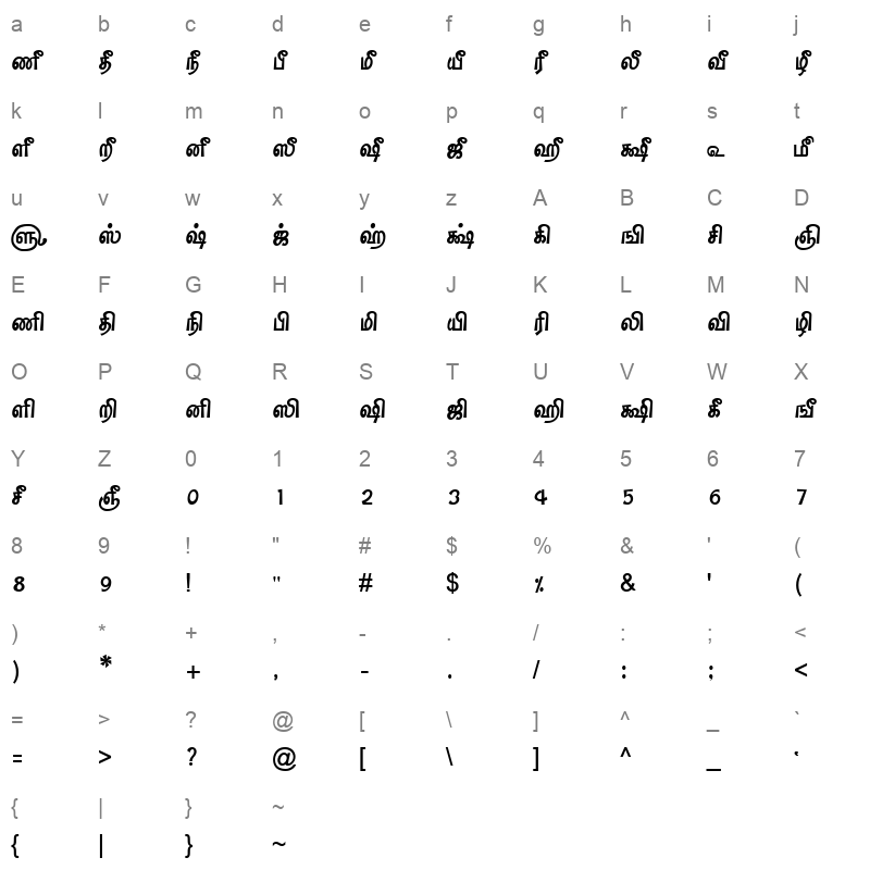 TAM Tamil045 Normal Character Map