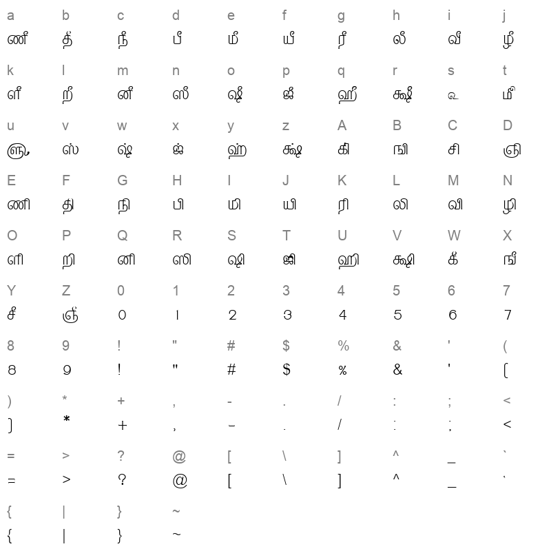 TAM Tamil047 Normal Character Map