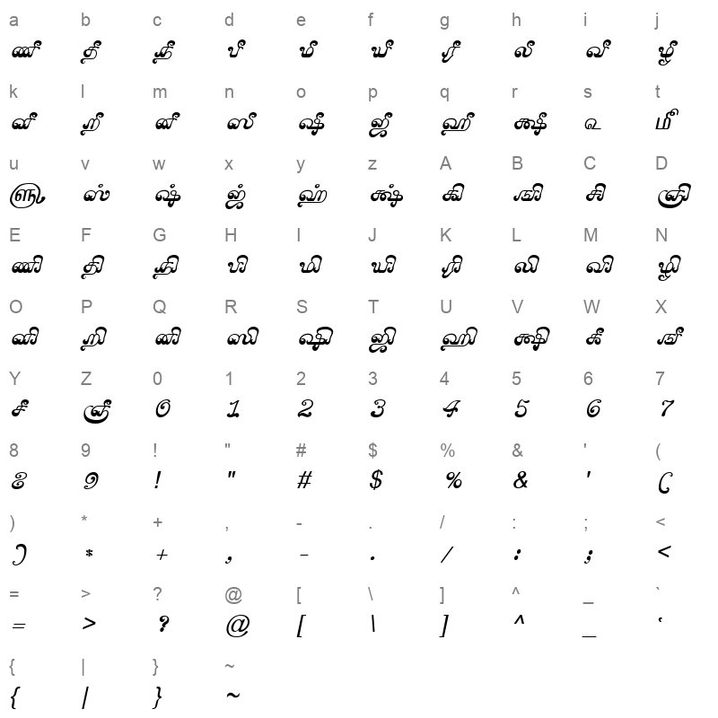 TAM Tamil048 Normal Character Map