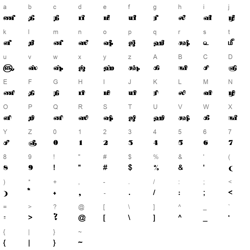 TAM Tamil057 Normal Character Map