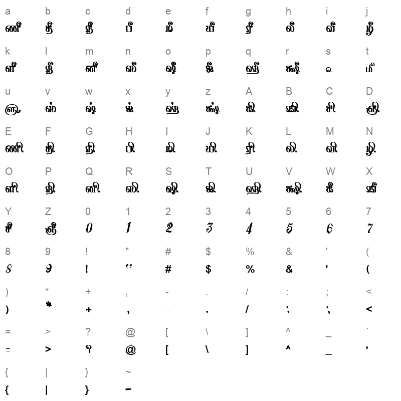 TAM Tamil059 Normal Character Map