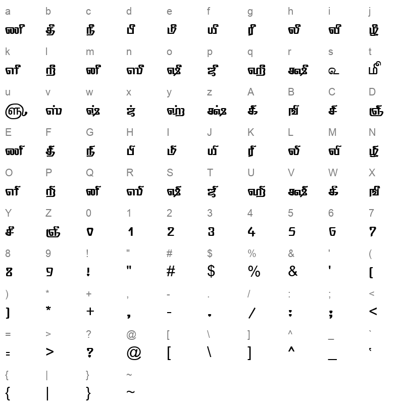 TAM Tamil063 Normal Character Map