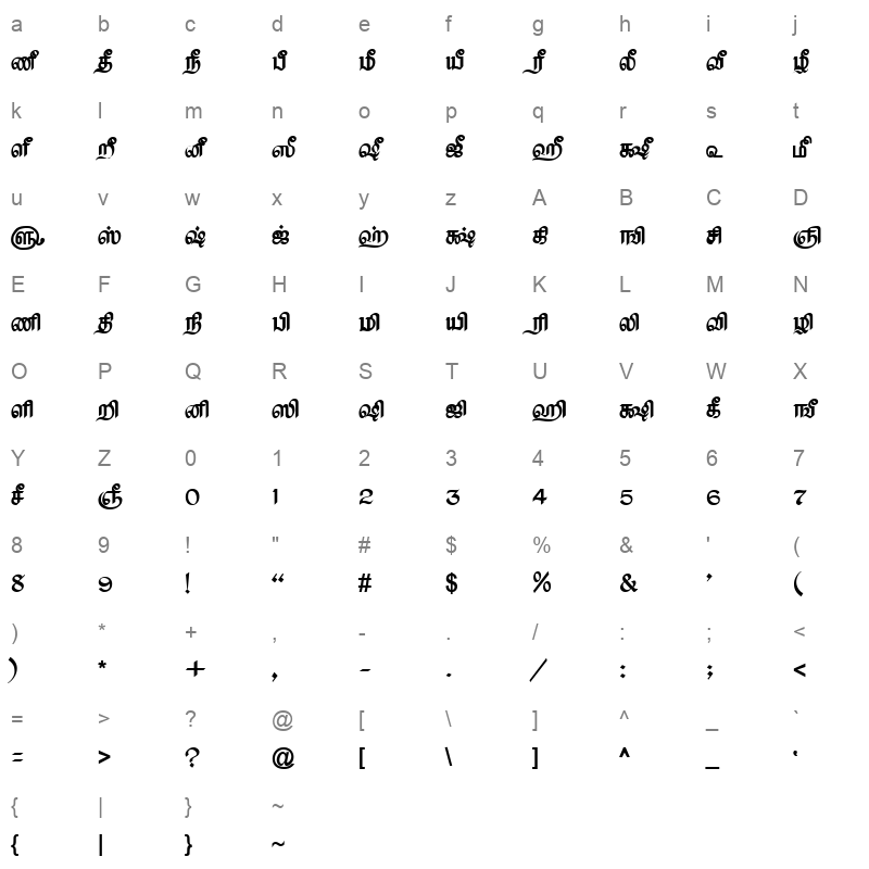 TAM Tamil064 Normal Character Map