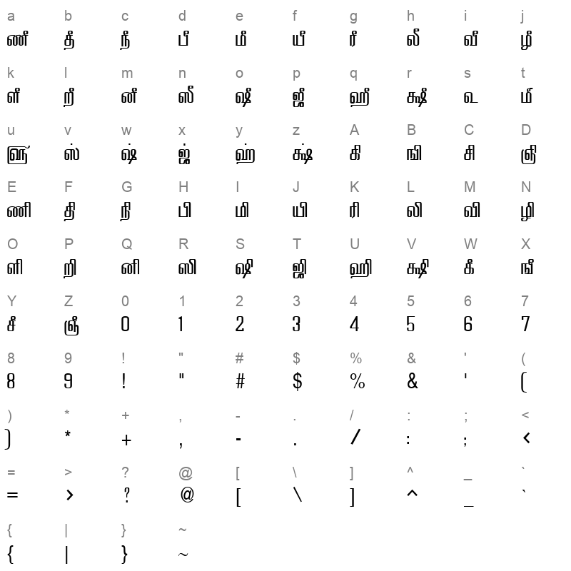 TAM Tamil065 Normal Character Map