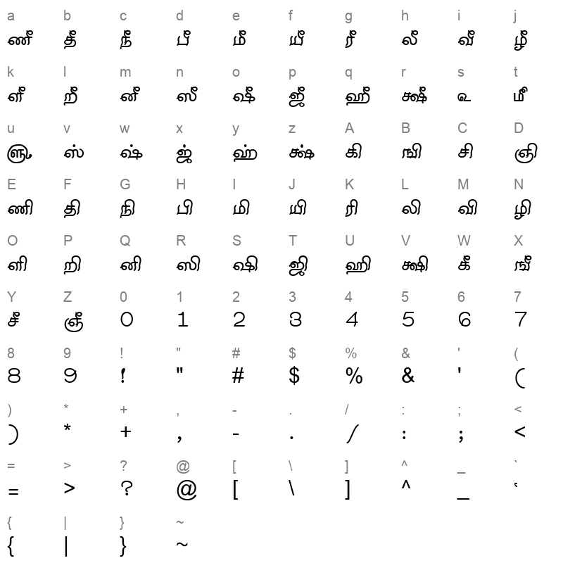TAM Tamil066 Normal Character Map