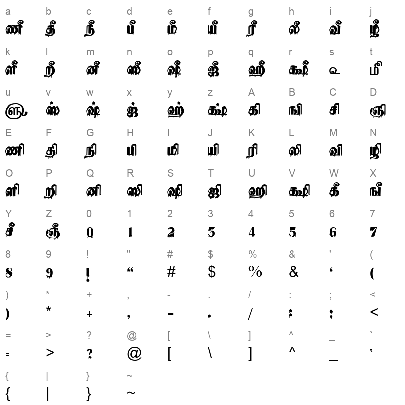 TAM Tamil067 Normal Character Map
