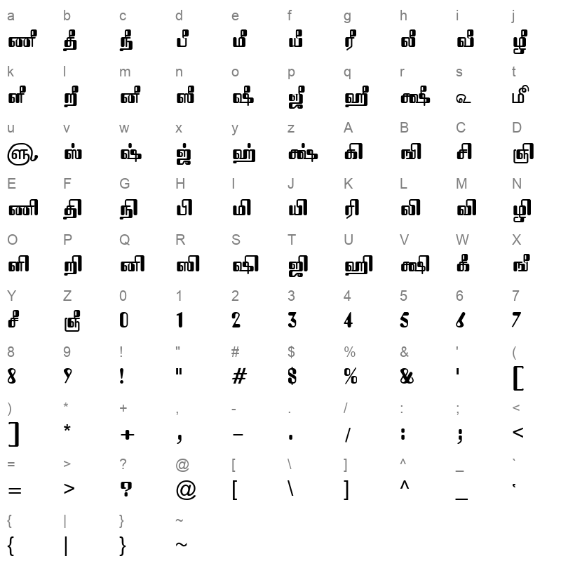 TAM Tamil068 Normal Character Map