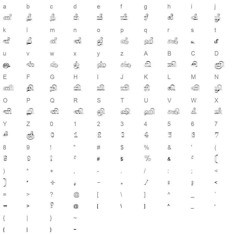 TAM Tamil069 Normal Character Map