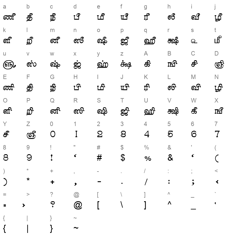 TAM Tamil070 Normal Character Map