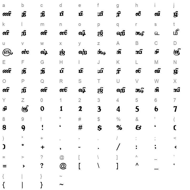 TAM Tamil071 Normal Character Map