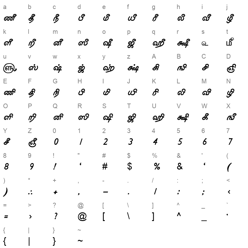 TAM Tamil073 Normal Character Map