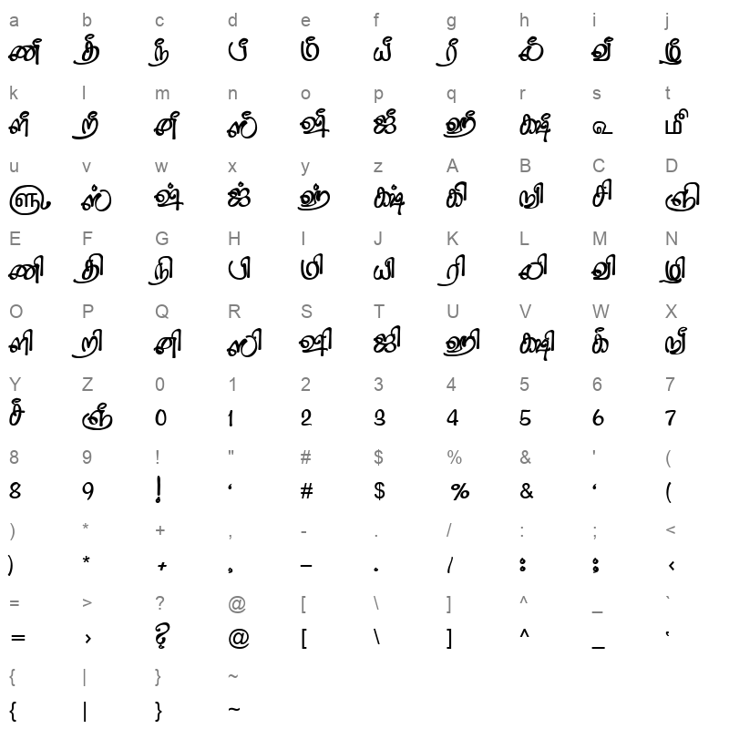 TAM Tamil074 Normal Character Map