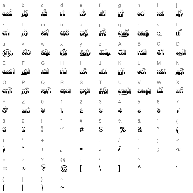 TAM Tamil075 Normal Character Map