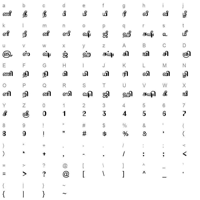 TAM Tamil113 Normal Character Map