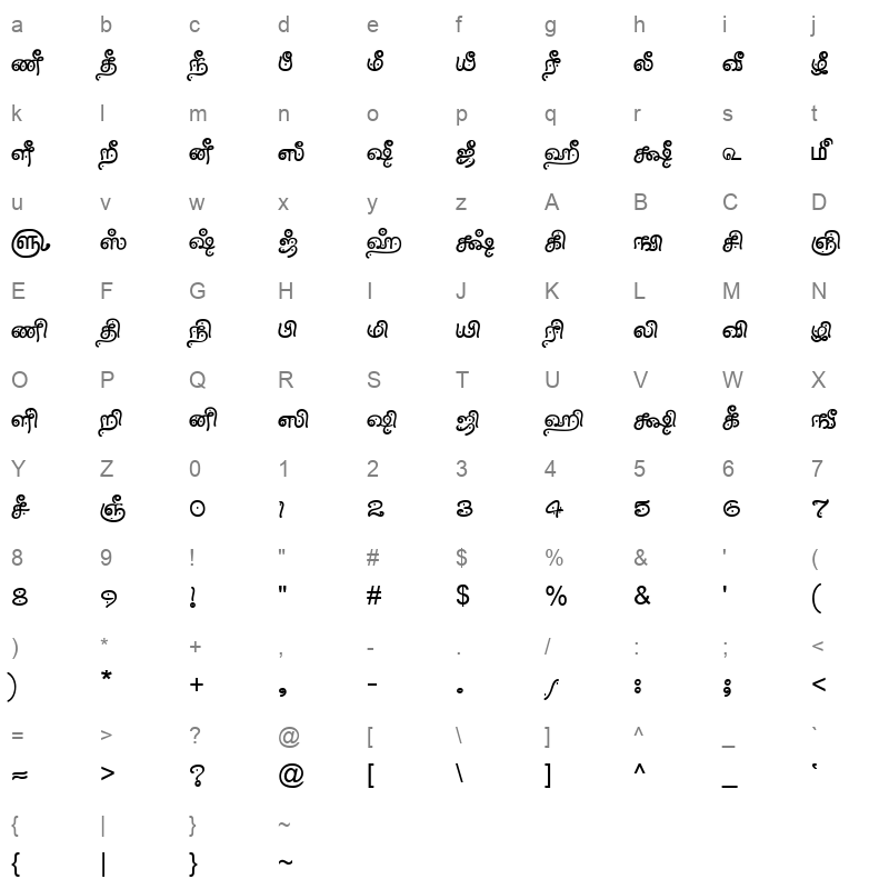 TAM Tamil114 Normal Character Map