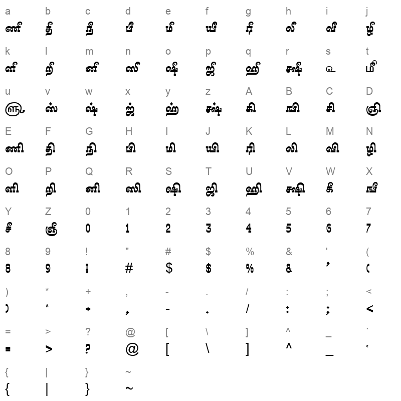 TAM Tamil120 Normal Character Map