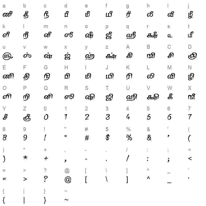 TAM Tamil123 Normal Character Map