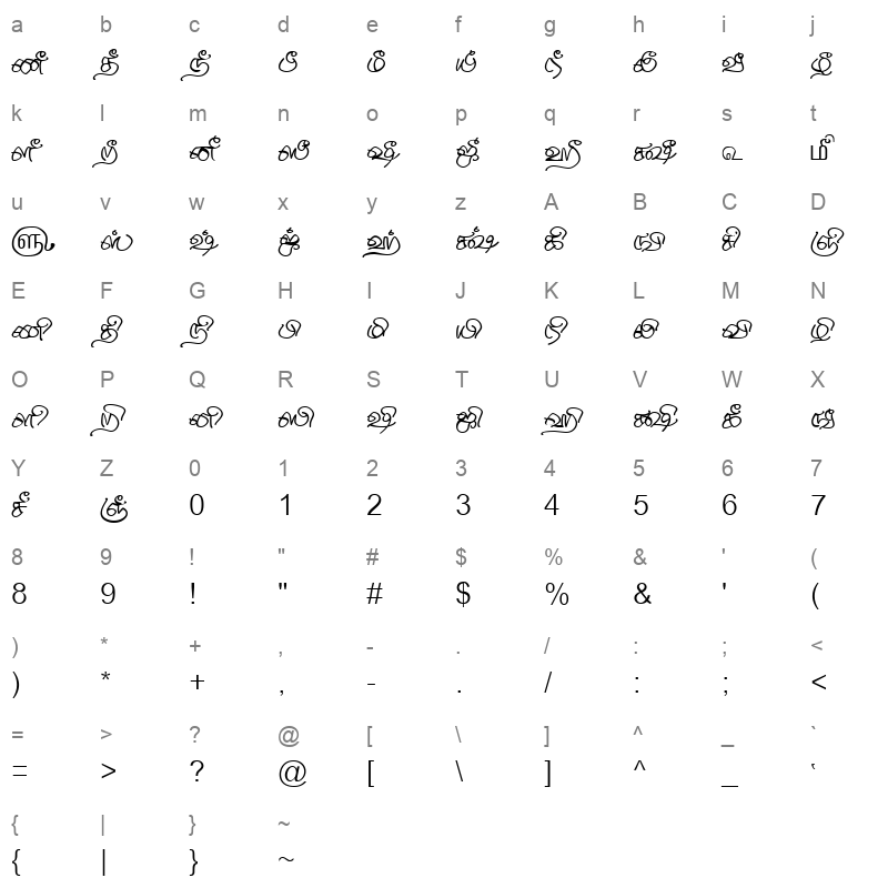 TAM Tamil124 Normal Character Map